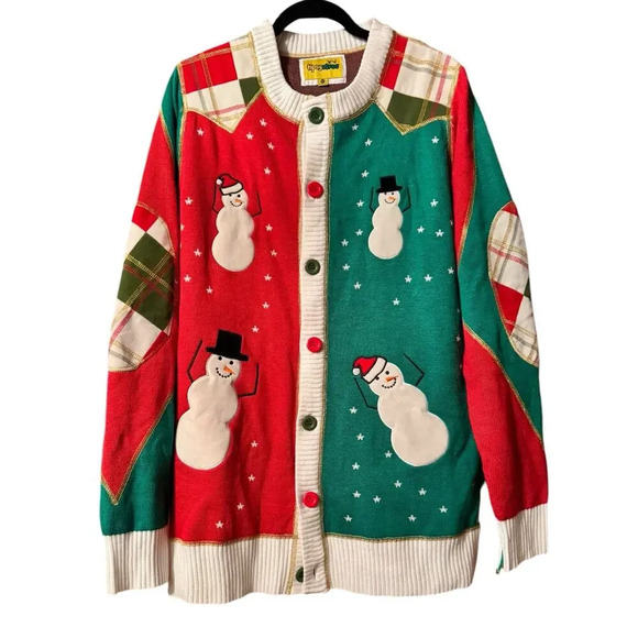 Tipsy Elves Sweaters - Ugly Christmas Cardigan Sweater Red Green Snowman Holiday Party Cute